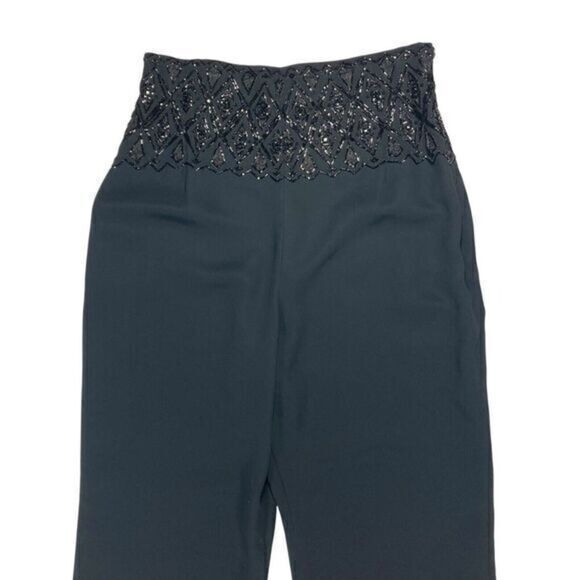 Badgley Mischka Straight Leg Pants Womens 10 Black Side Zip Sequin Waist Trouser - Picture 2 of 14